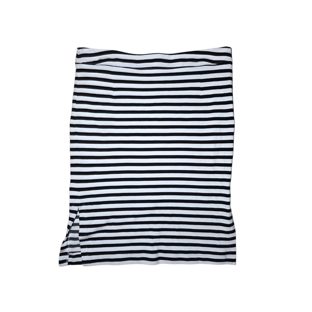 Banana Republic Black white Striped Nautical Knit Stretch Midi Pencil Skirt 12